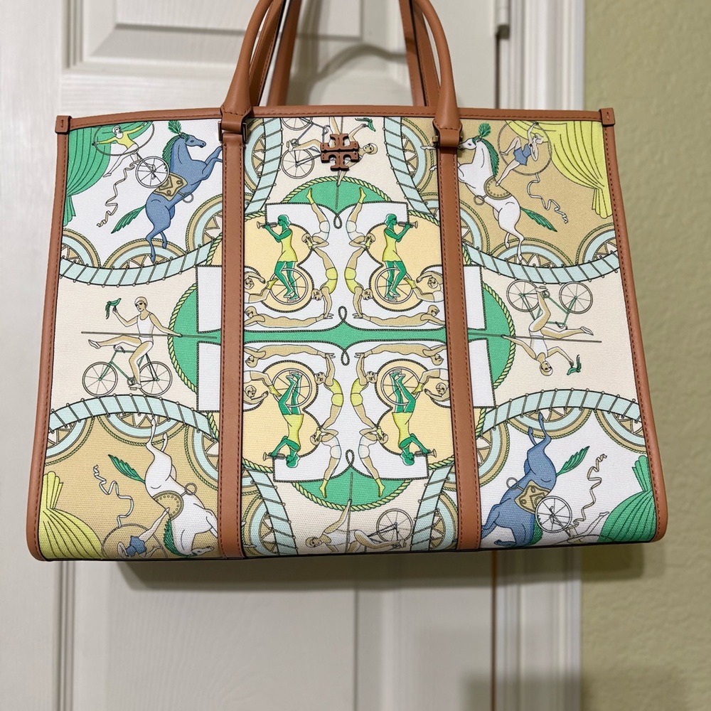 Tory Burch Multicolor Artistic Tote with Tan Trim
